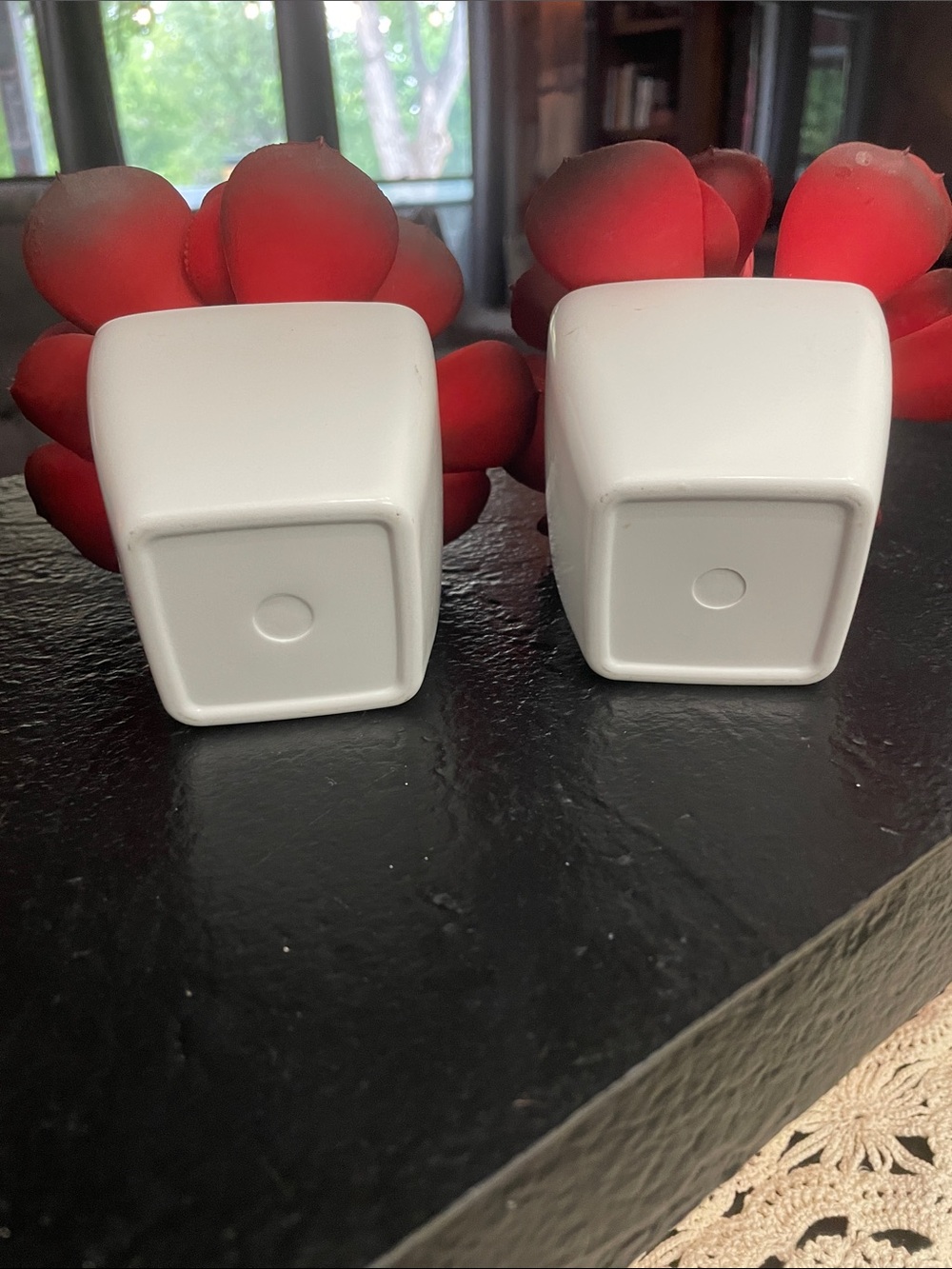 Red Faux Succulent Pair in White Ceramic Pots - Home Accents - Picture 2 of 6